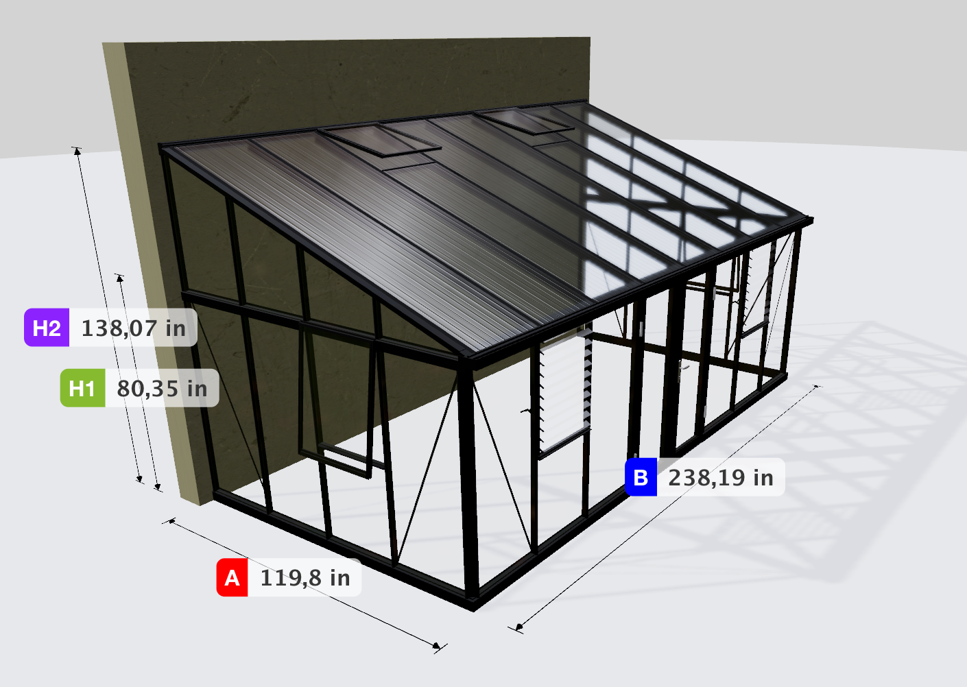 Janssens | Arcadia Lean-To Glass Greenhouse/Sunroom with 4mm Tempered Glass Glazing