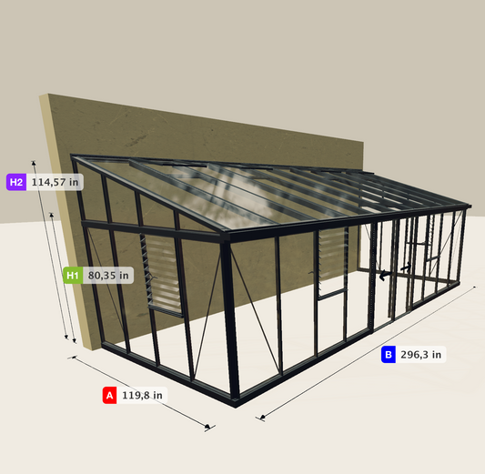 Janssens | Arcadia Lean-To Glass Greenhouse/Sunroom with 4mm Tempered Glass Glazing (Custom WVL542)