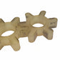 Two translucent off-white elastomer gear-like components with dark smudges, resting on a white surface.