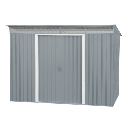 DuraMax | 8x6 ft Top Pent Roof Metal Storage Shed With Skylight - Light Gray