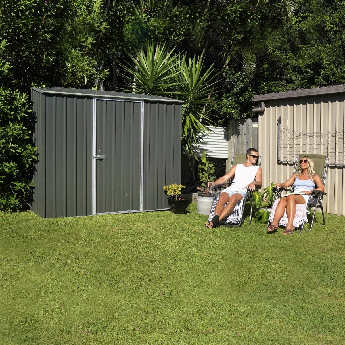 Absco | 7x2.5x6.5 ft Space Saver Metal Storage Shed
