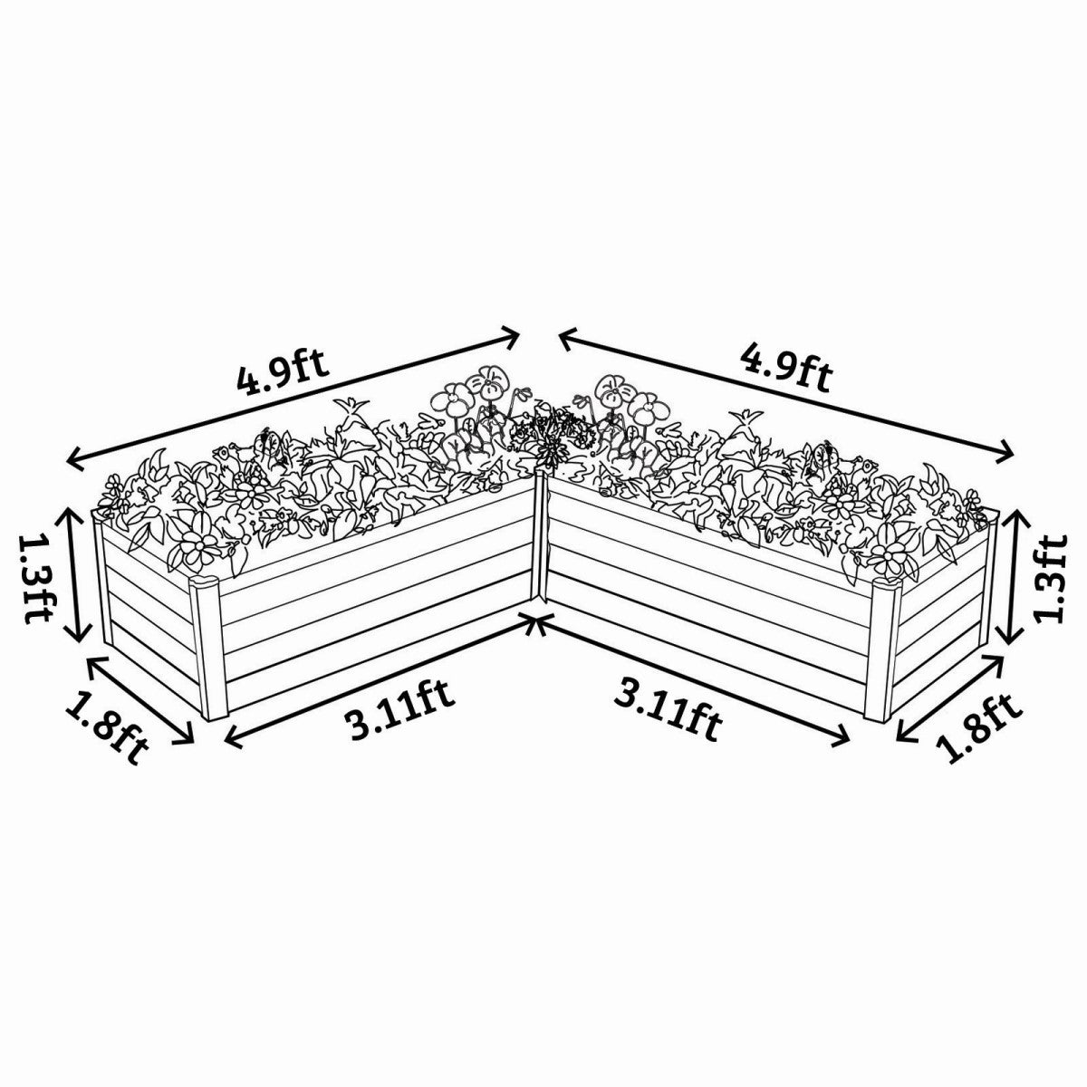 Absco | 5x5x1.3 ft L Shaped Raised Garden Bed - Woodland Gray