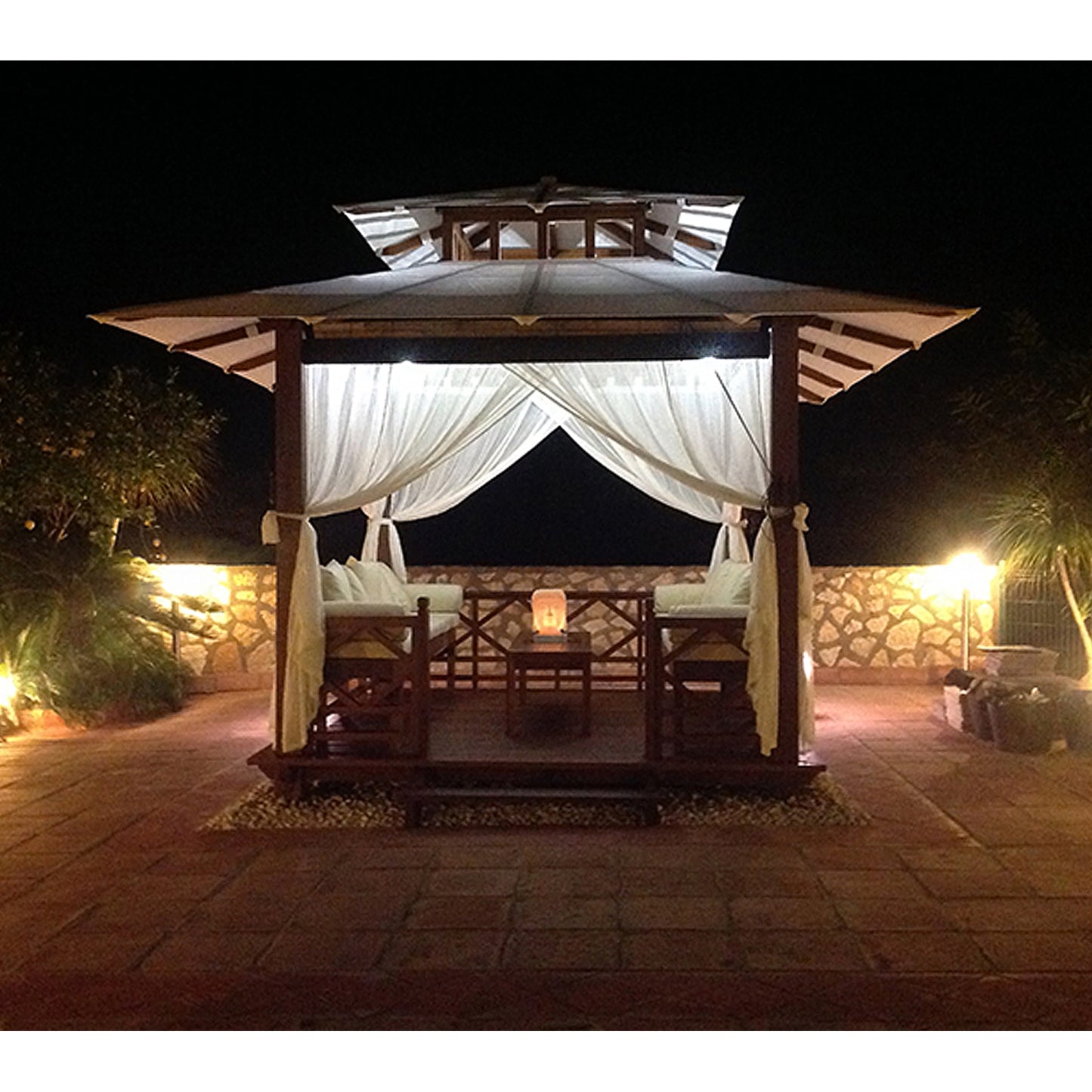 Exaco | 10x10 Ft Exquisite Handcrafted Solid Wood Gazebo With Canopy, Coffee Table and Benches From Bali Indonesia