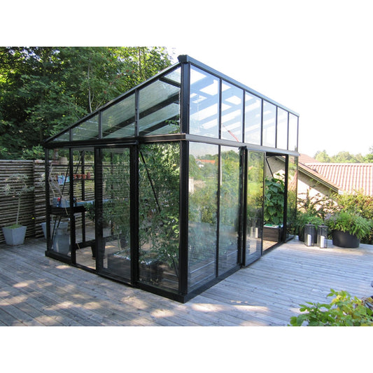Janssens | Modern Pent Roof Glass Greenhouse Kit With 4mm Tempered Glass Glazing