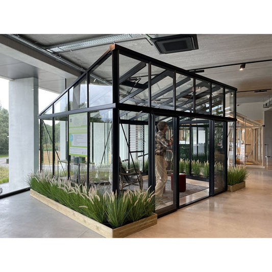 Janssens | 8x10x6.5 ft Modern Pent Roof Glass Greenhouse Kit With 4mm Tempered Glass Glazing