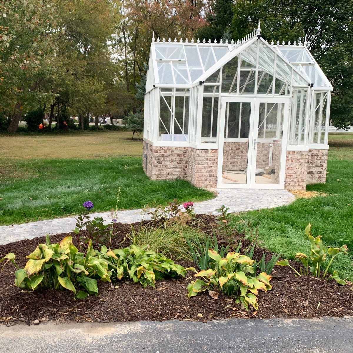 Janssens | 13x13x10 Ft Royal Antique Victorian EOS Glass Greenhouse Kit With 4mm Tempered Glass Glazing On Stem Wall