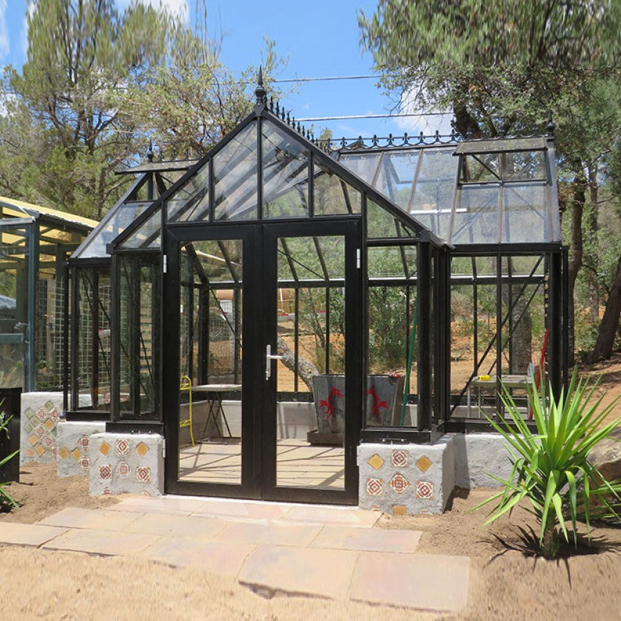 Janssens | 13x13x10 Ft Royal Antique Victorian EOS Glass Greenhouse Kit With 4mm Tempered Glass Glazing On Stem Wall