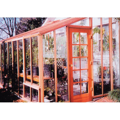 Santa Barbara | 6ft or 9ft Wide Deluxe Redwood Lean-To Glass Greenhouse/Sun Room Premium Package, 3/16 in Glass Glazing, Pre-assembled Panels