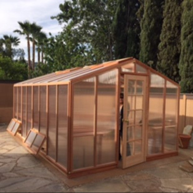 Santa Barbara | Deluxe Redwood Glass Greenhouse/Sunroom Premium Package With 3/16 inch Glass Glazing and Pre-assembled Panels