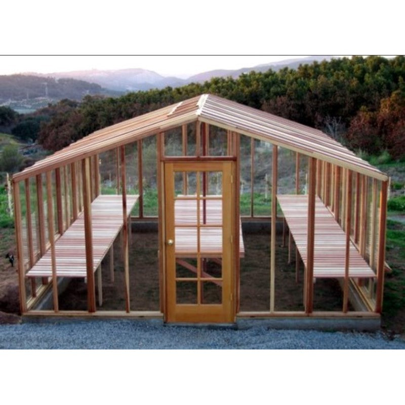 Santa Barbara | Deluxe Redwood Glass Greenhouse/Sunroom Premium Package With 3/16 inch Glass Glazing and Pre-assembled Panels