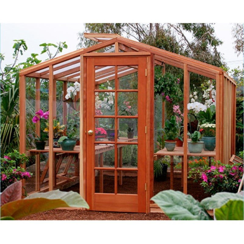 Santa Barbara | Deluxe Redwood Glass Greenhouse/Sunroom Premium Package With 3/16 inch Glass Glazing and Pre-assembled Panels