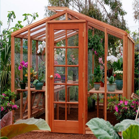Santa Barbara | Deluxe Redwood Glass Greenhouse/Sunroom Premium Package With 3/16 inch Glass Glazing and Pre-assembled Panels - MyGreenhouseStore.com