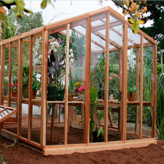Santa Barbara | Deluxe Redwood Glass Greenhouse/Sun Room Premium Package With 3/16 inch Glass Glazing and Pre-assembled Panels