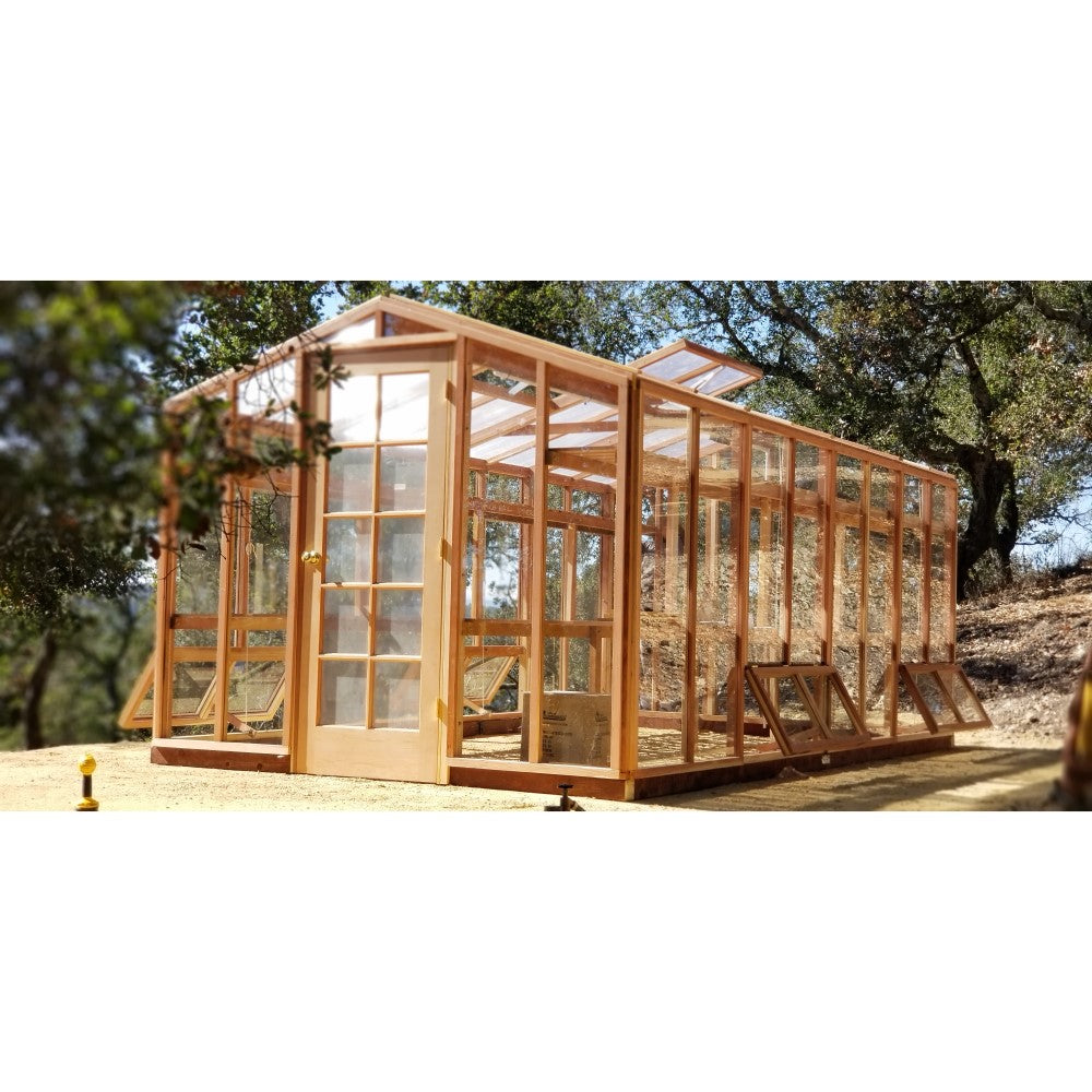 Santa Barbara | Deluxe Redwood Glass Greenhouse/Sunroom Premium Package With 3/16 inch Glass Glazing and Pre-assembled Panels