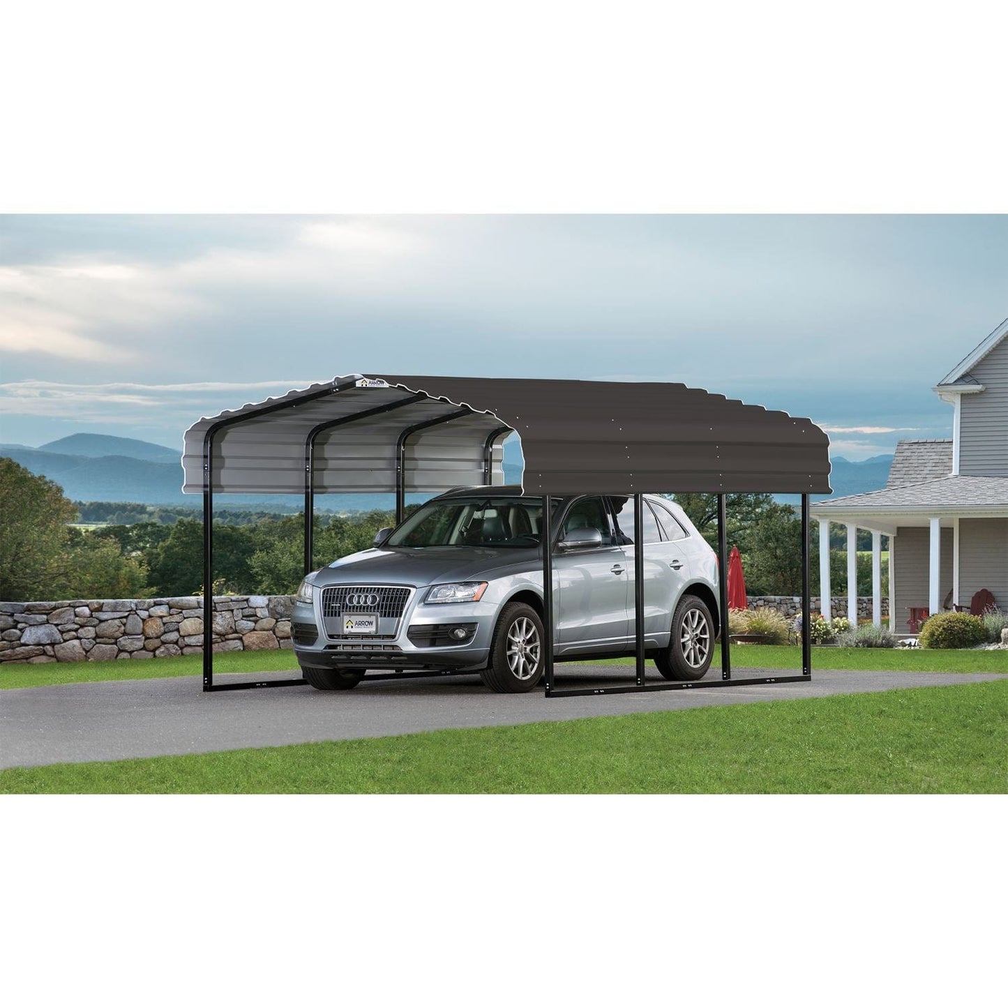 Arrow Steel Carport 10' x 15' x 7' Galvanized Black/Charcoal - mygreenhousestore.com