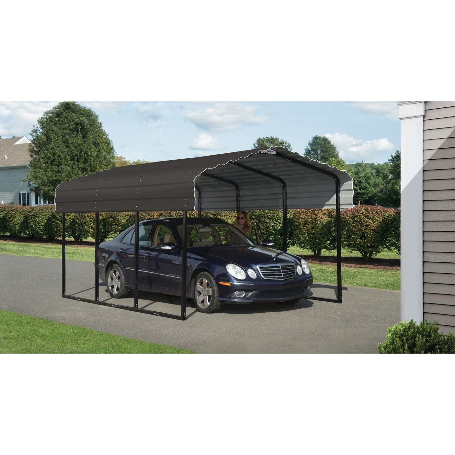 Arrow Steel Carport 10' x 15' x 7' Galvanized Black/Charcoal - mygreenhousestore.com