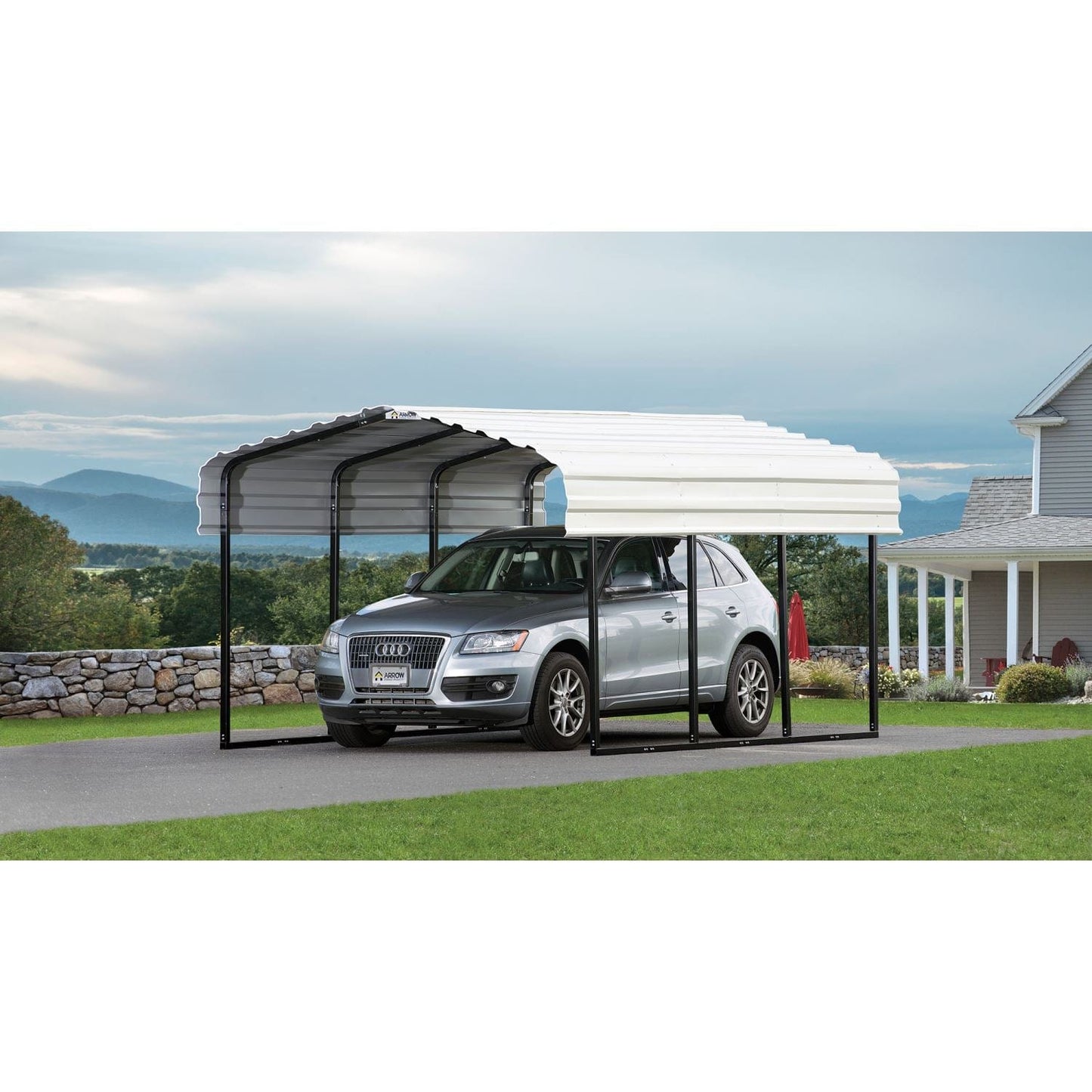 Arrow Steel Carport 10' x 15' x 7' Galvanized Black/Eggshell - mygreenhousestore.com