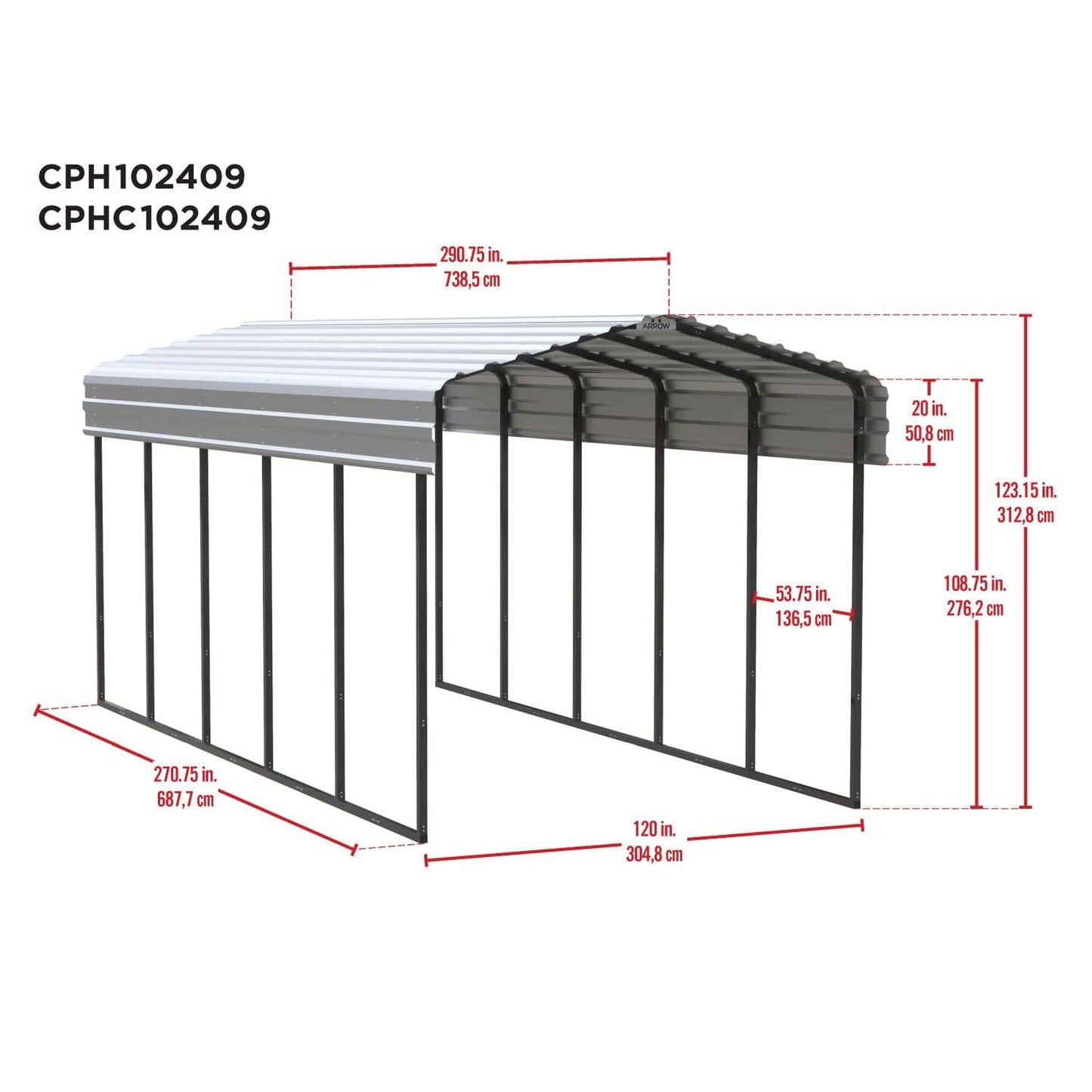 Arrow Carports Arrow | Carport 10x24x9 ft Charcoal CPHC102409