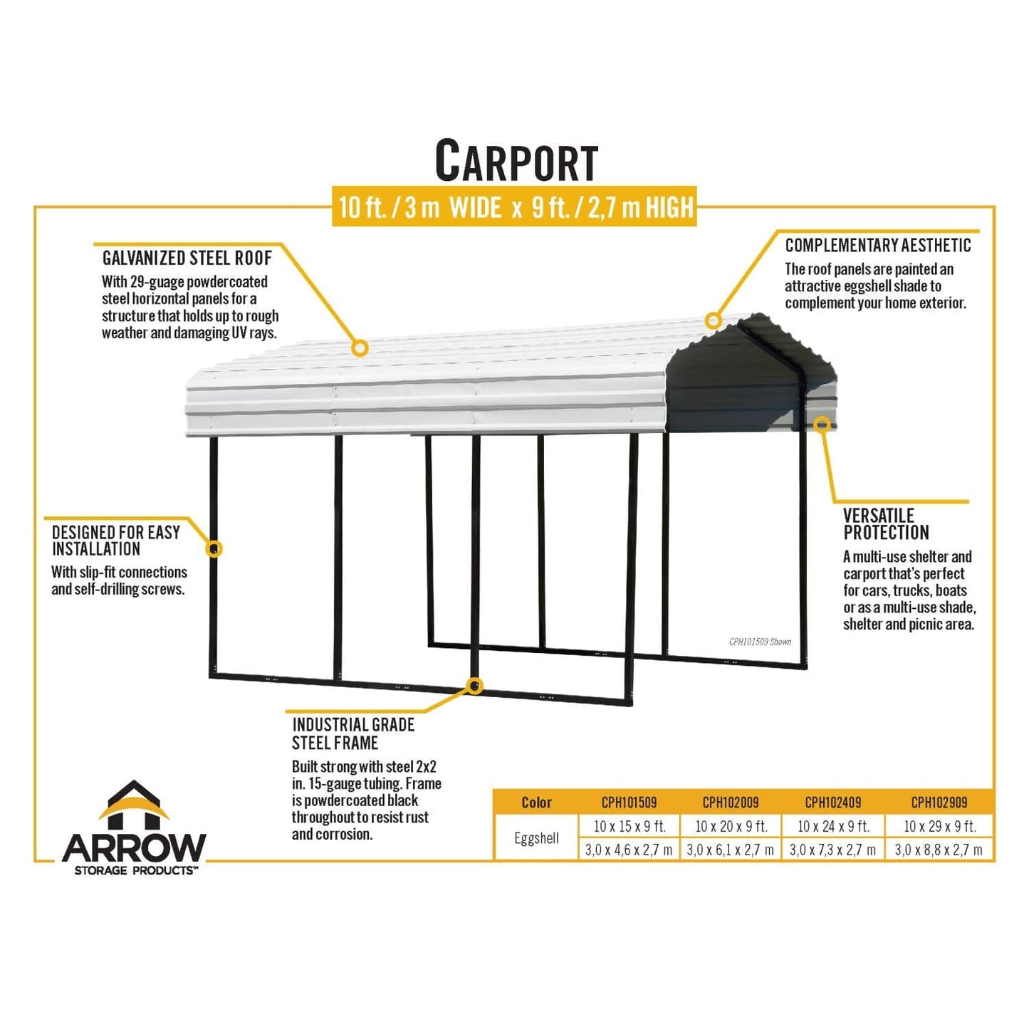 Arrow Carports Arrow | Carport 10x29x9 ft Eggshell CPH102909