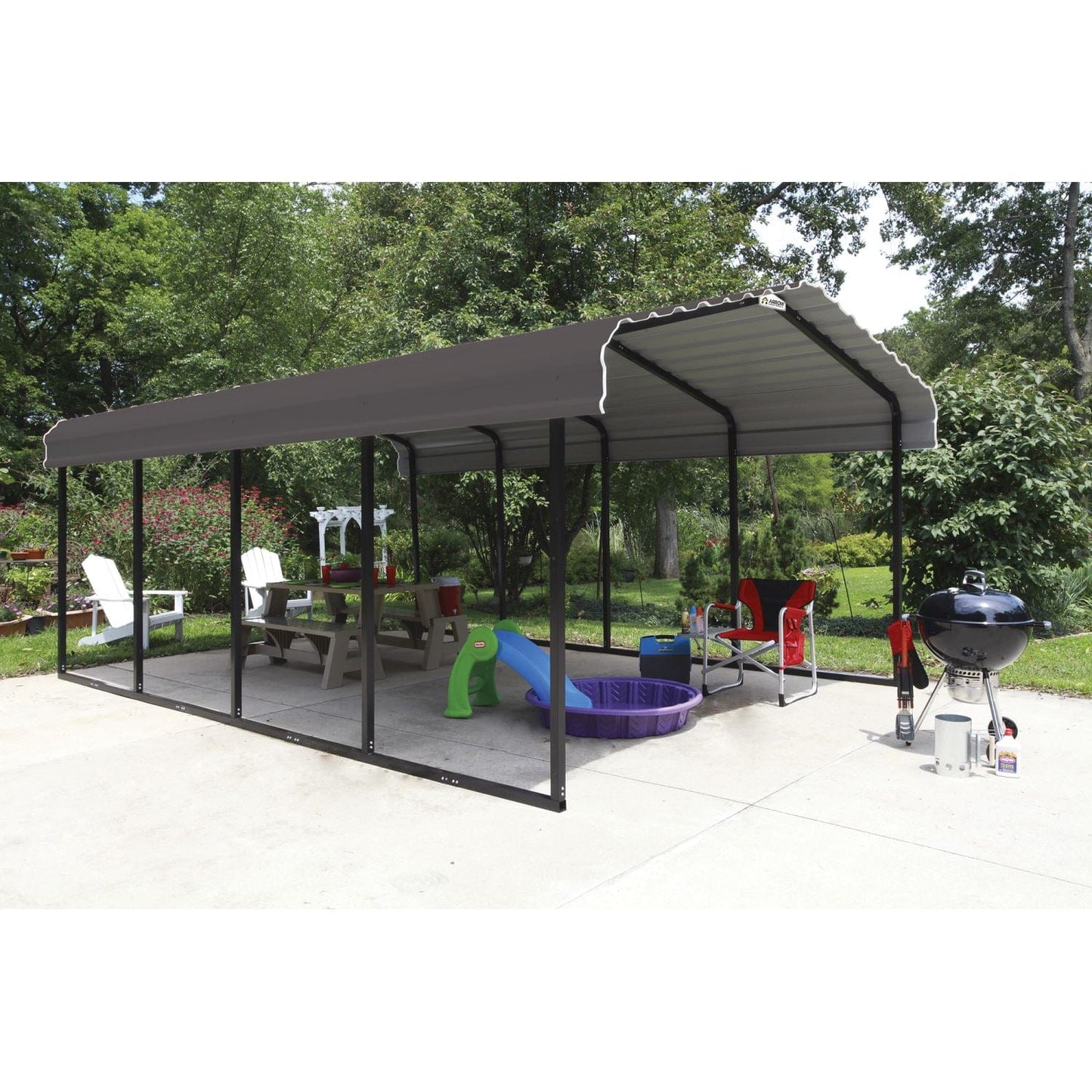 Arrow Steel Carport 12' x 20' x 7' Galvanized Black/Charcoal - mygreenhousestore.com