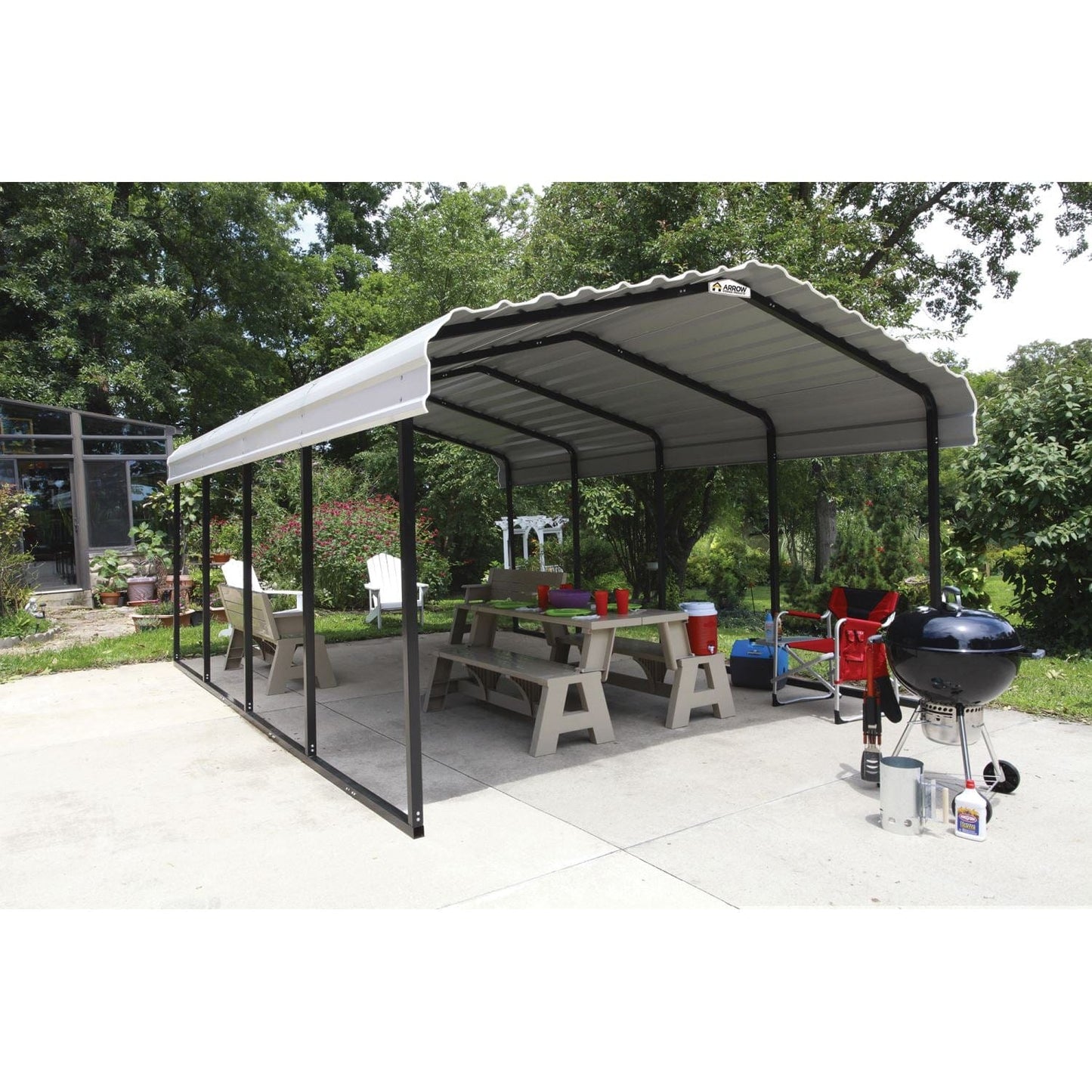 Arrow Steel Carport 12' x 20' x 7' Galvanized Black/Eggshell - mygreenhousestore.com