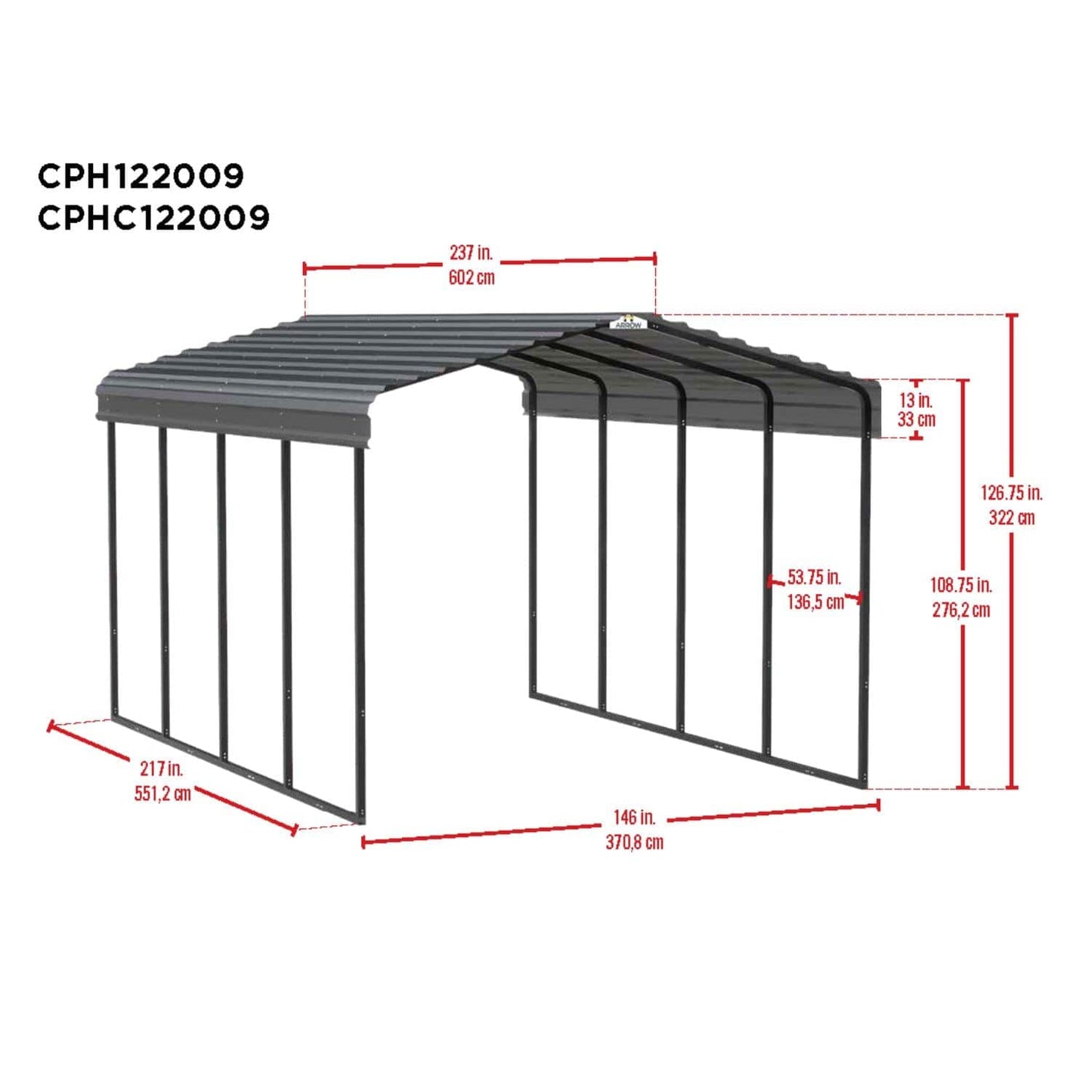 Arrow Carports Arrow | Carport 12x20x9 ft Eggshell CPH122009