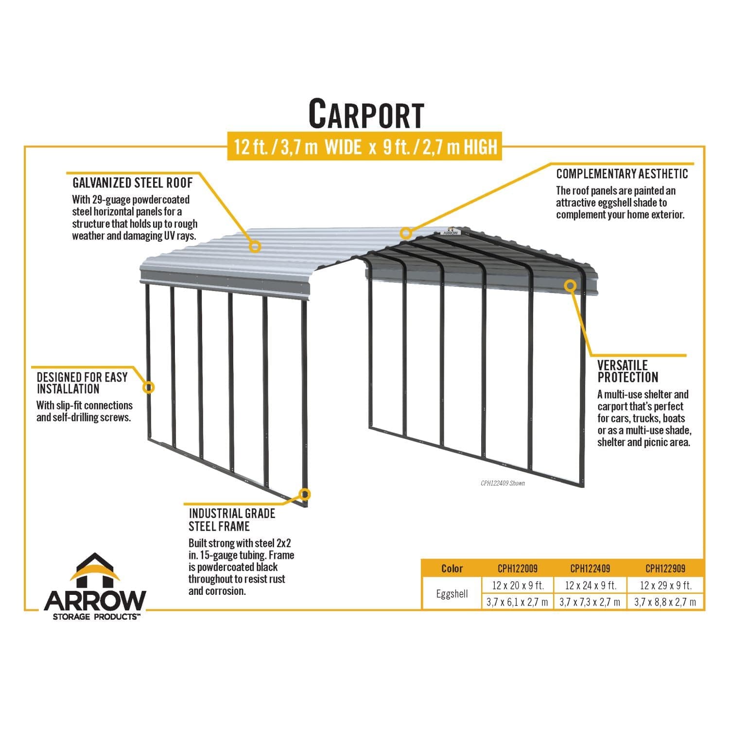 Arrow Carports Arrow | Carport 12x20x9 ft Eggshell CPH122009
