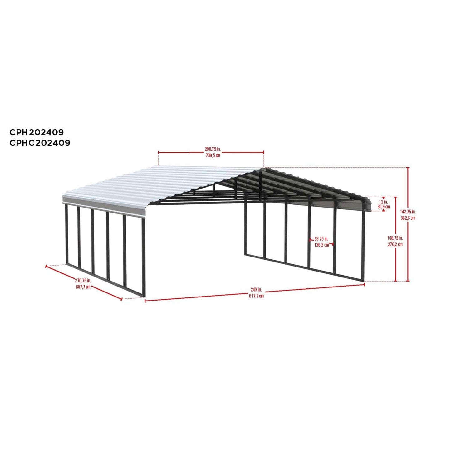 Arrow Carports Arrow | Carport 20x24x9 ft Eggshell CPH202409