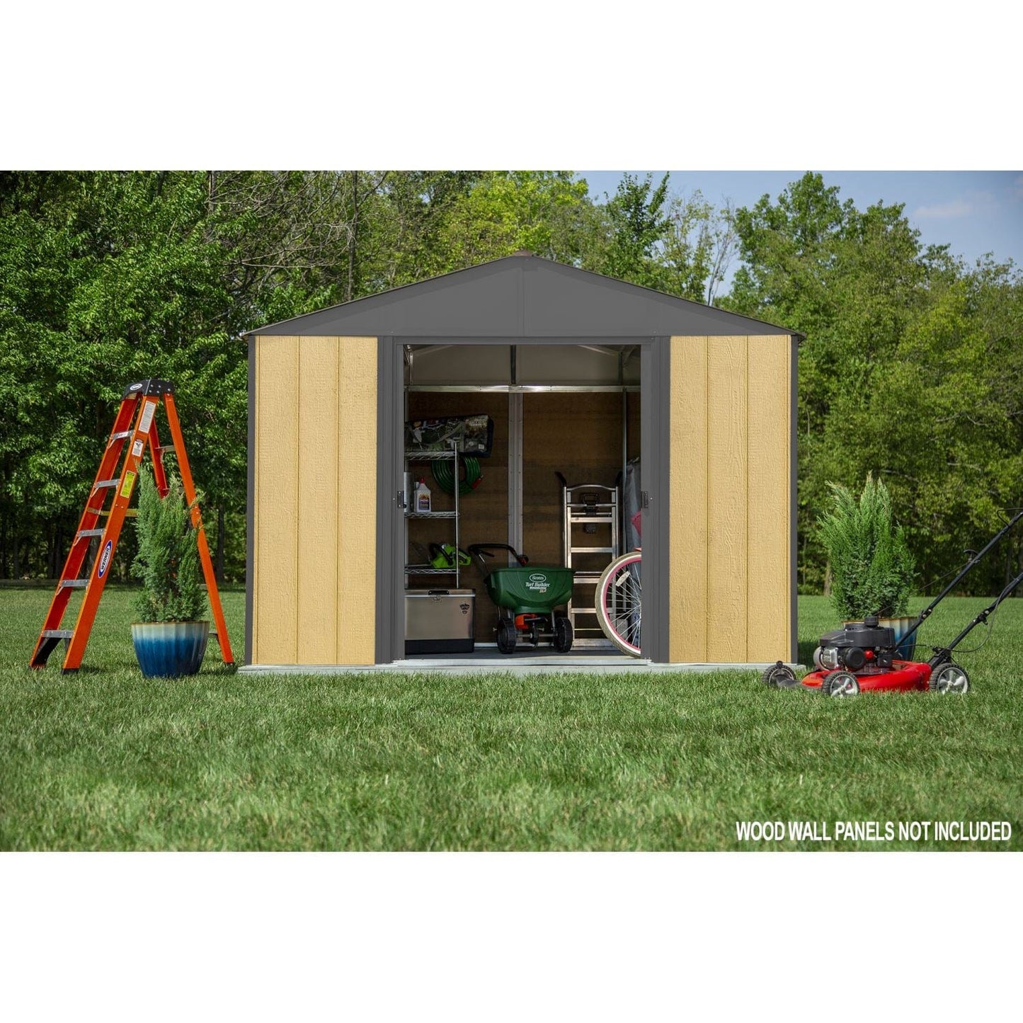 Arrow Ironwood Steel Hybrid Shed Kit 8' x 8' Galvanized Anthracite - mygreenhousestore.com