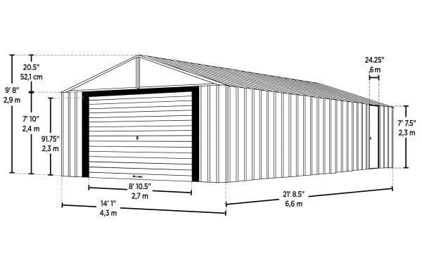 Arrow Metal Garage Kit Arrow | Murryhill 14x21 ft. Garage, Steel Storage Building, Prefab Storage Shed BGR1421FG