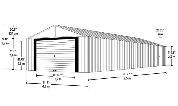 Arrow Metal Garage Kit Arrow | Murryhill 14x31 ft. Garage, Steel Storage Building, Prefab Storage Shed BGR1431FG