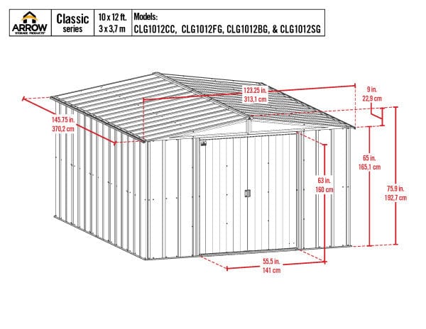 Arrow Metal Storage Shed Kit Arrow | Classic Steel Storage Shed, 10x12 ft., Charcoal CLG1012CC