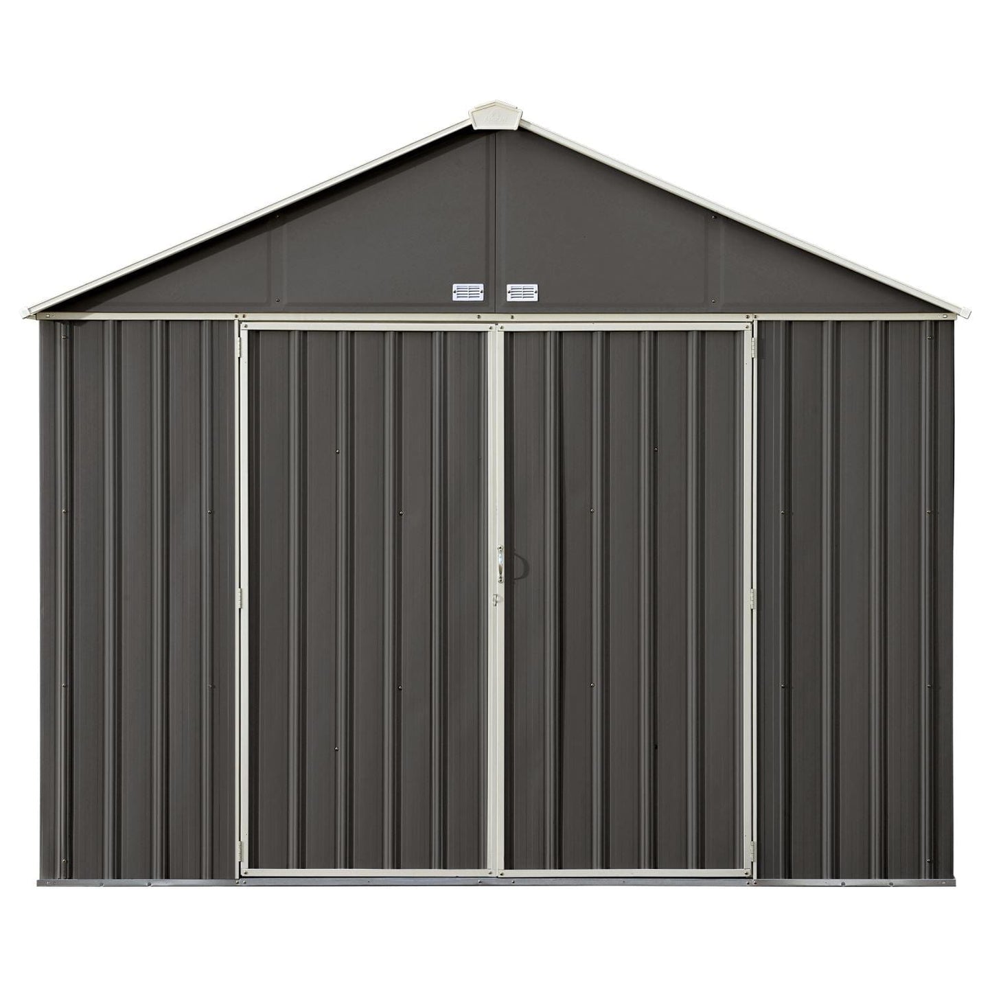 Arrow EZEE Shed Steel Storage 10' x 8' Galvanized Extra High Gable Charcoal with Cream Trim - mygreenhousestore.com