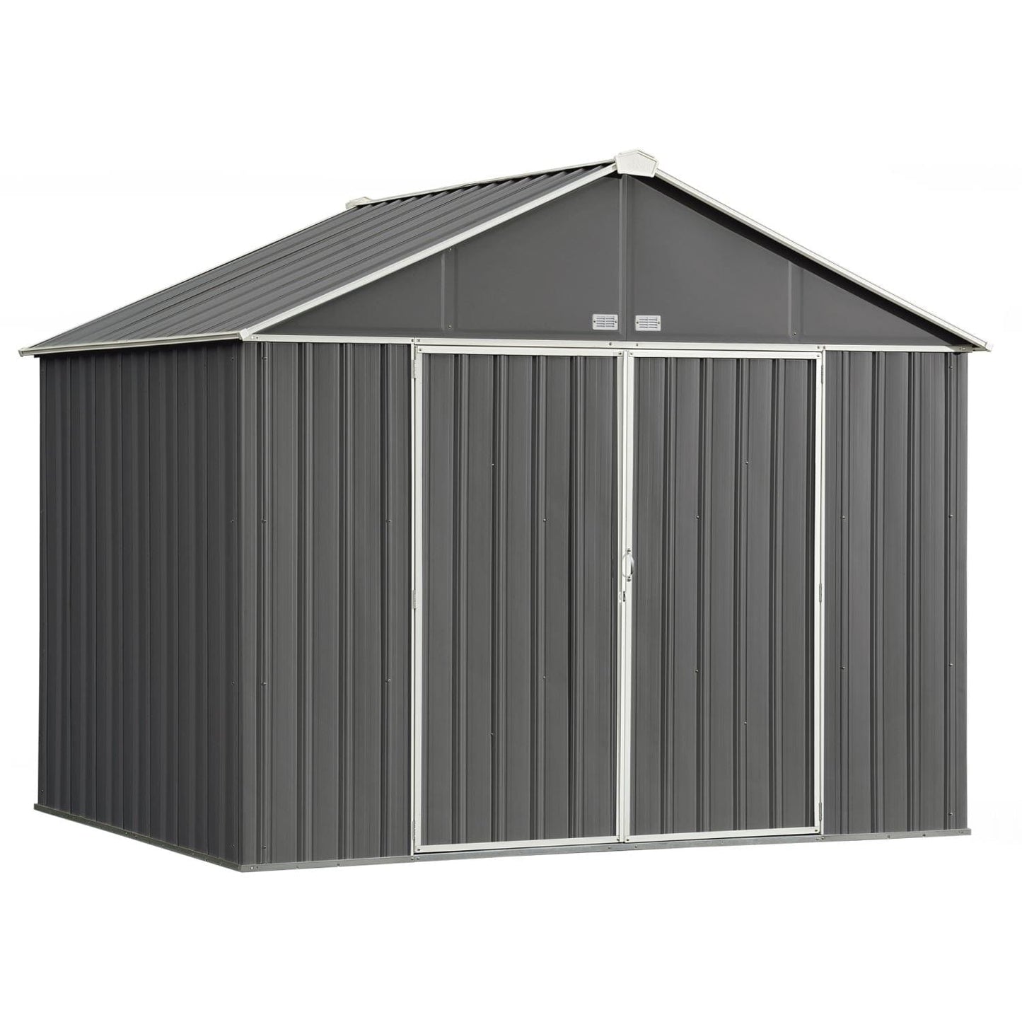 Arrow EZEE Shed Steel Storage 10' x 8' Galvanized Extra High Gable Charcoal with Cream Trim - mygreenhousestore.com