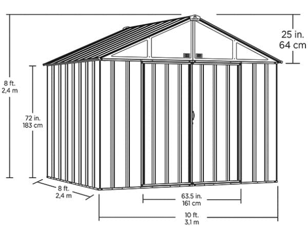 Arrow Metal Storage Shed Kit Arrow | EZEE Shed Steel Storage 10x8 ft. Galvanized Extra High Gable Charcoal with Cream Trim EZ10872HVCCCR