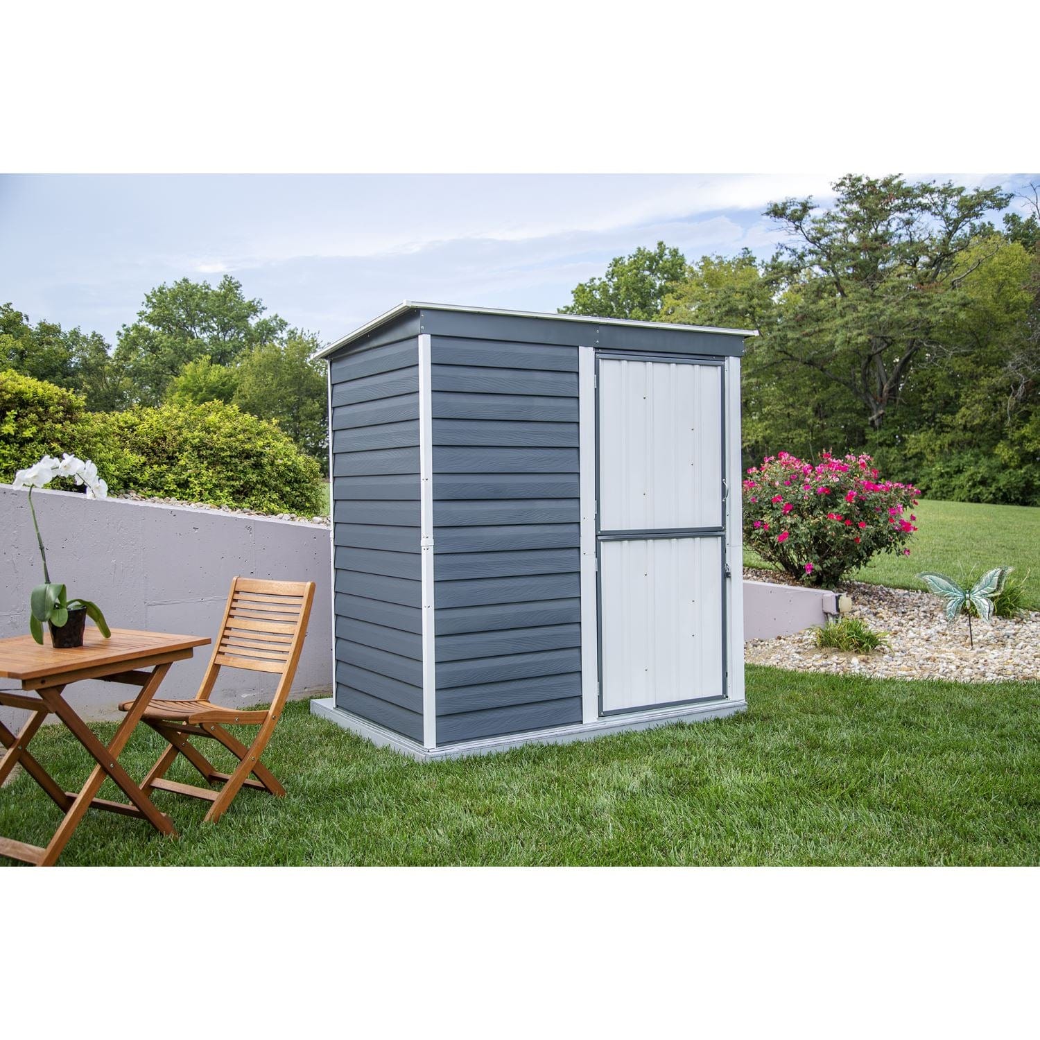 Arrow Shed-in-a-Box Steel Storage Shed 6' x 4' Galvanized Charcoal/Cream - mygreenhousestore.com
