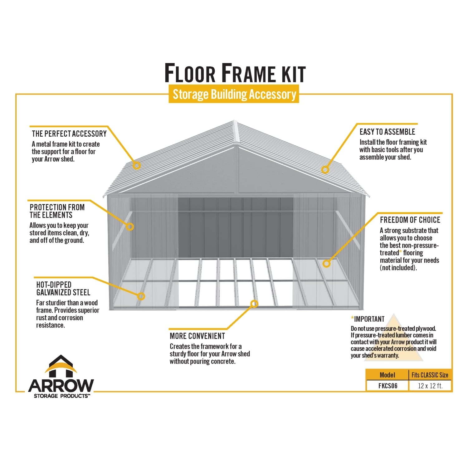 Arrow Shed Accessories Arrow | Floor Frame Kit for Arrow Classic Shed 12x12 ft. FKCS06
