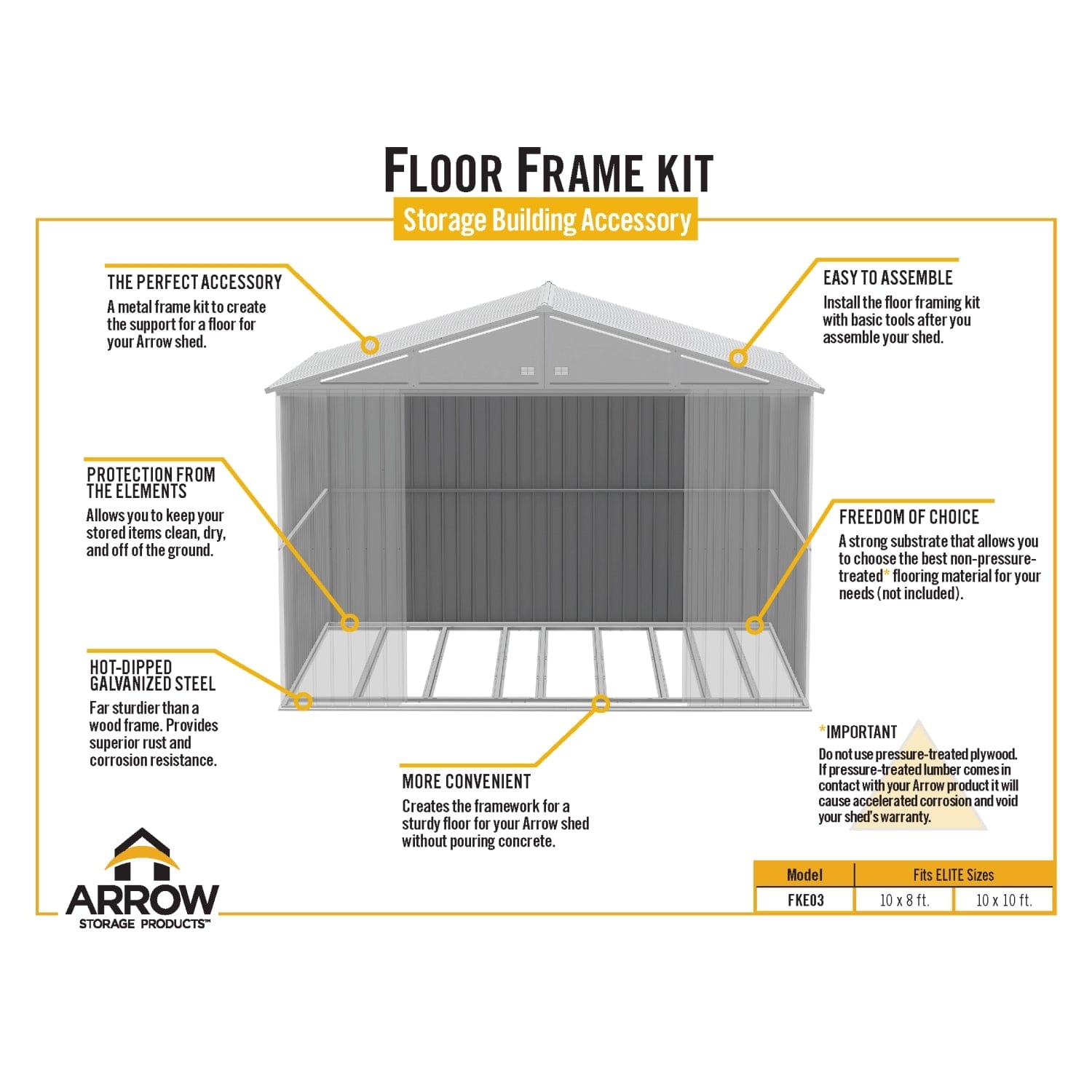 Arrow Shed Accessories Arrow | Floor Frame Kit for Arrow Elite Sheds 10x8 and 10x10 ft. FKE03