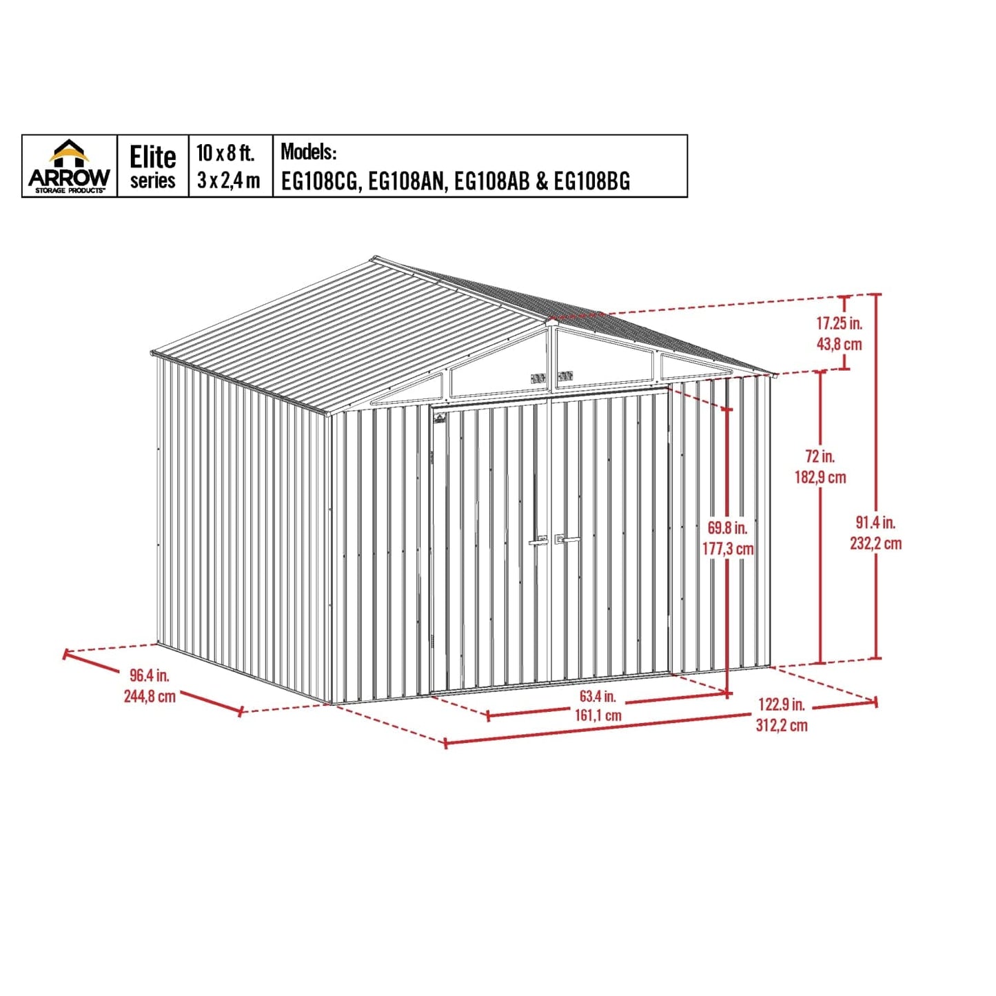 Arrow Sheds & Storage Buildings Arrow | Elite Steel Storage Shed, 10x8 ft. Anthracite EG108AN