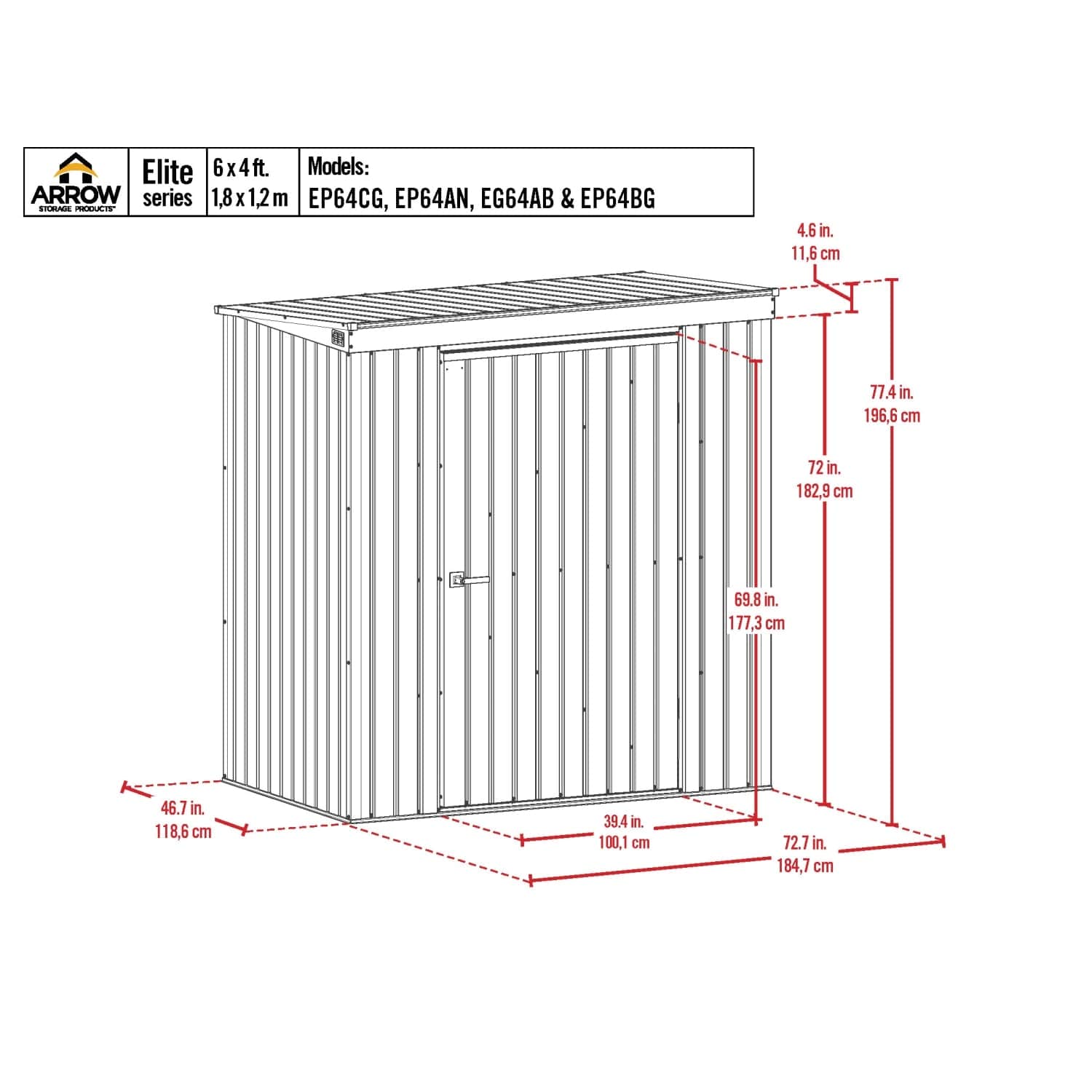 Arrow Sheds & Storage Buildings Arrow | Elite Steel Storage Shed, 6x4 ft. Silver EP64AB