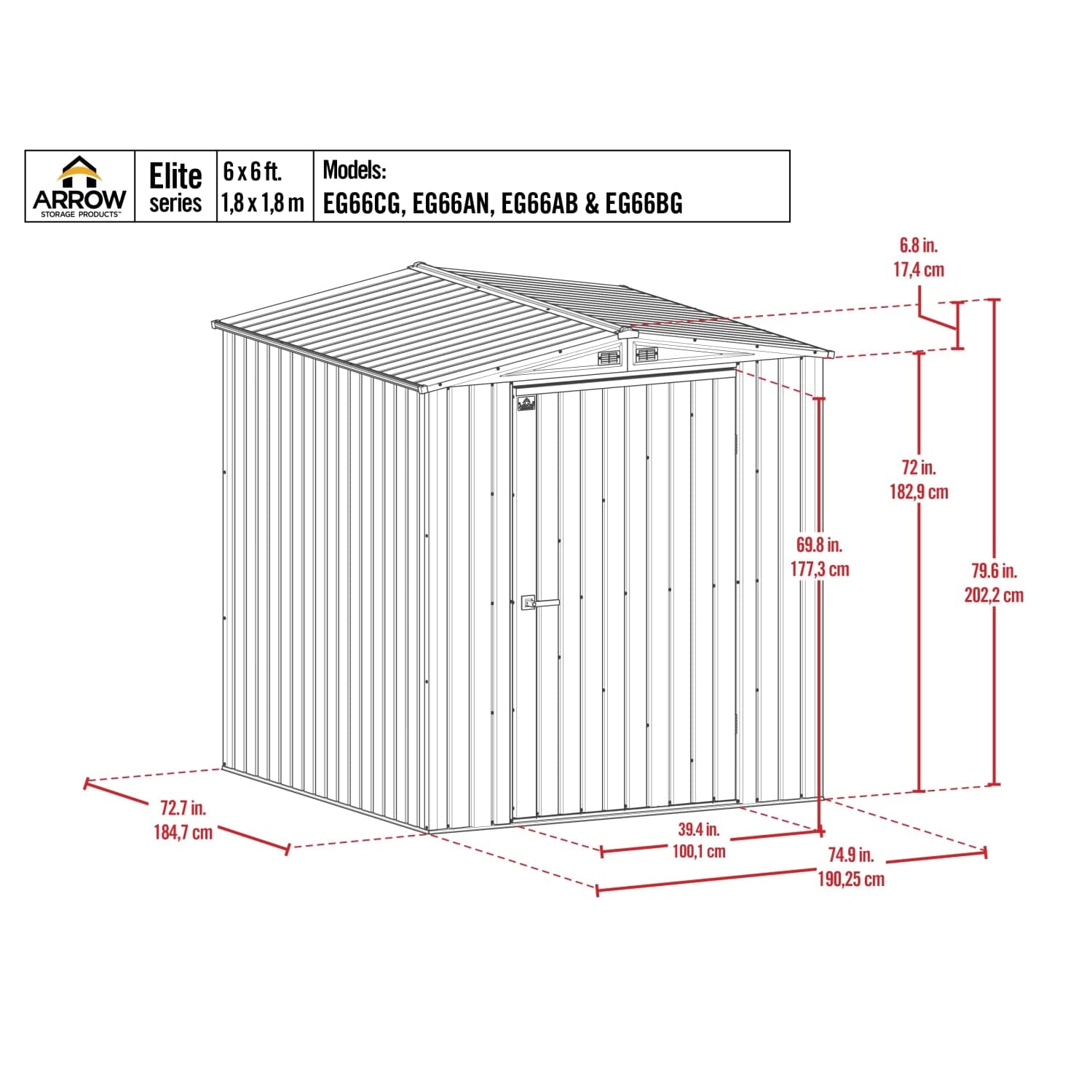 Arrow Sheds & Storage Buildings Arrow | Elite Steel Storage Shed, 6x6, ft. Anthracite EG66AN