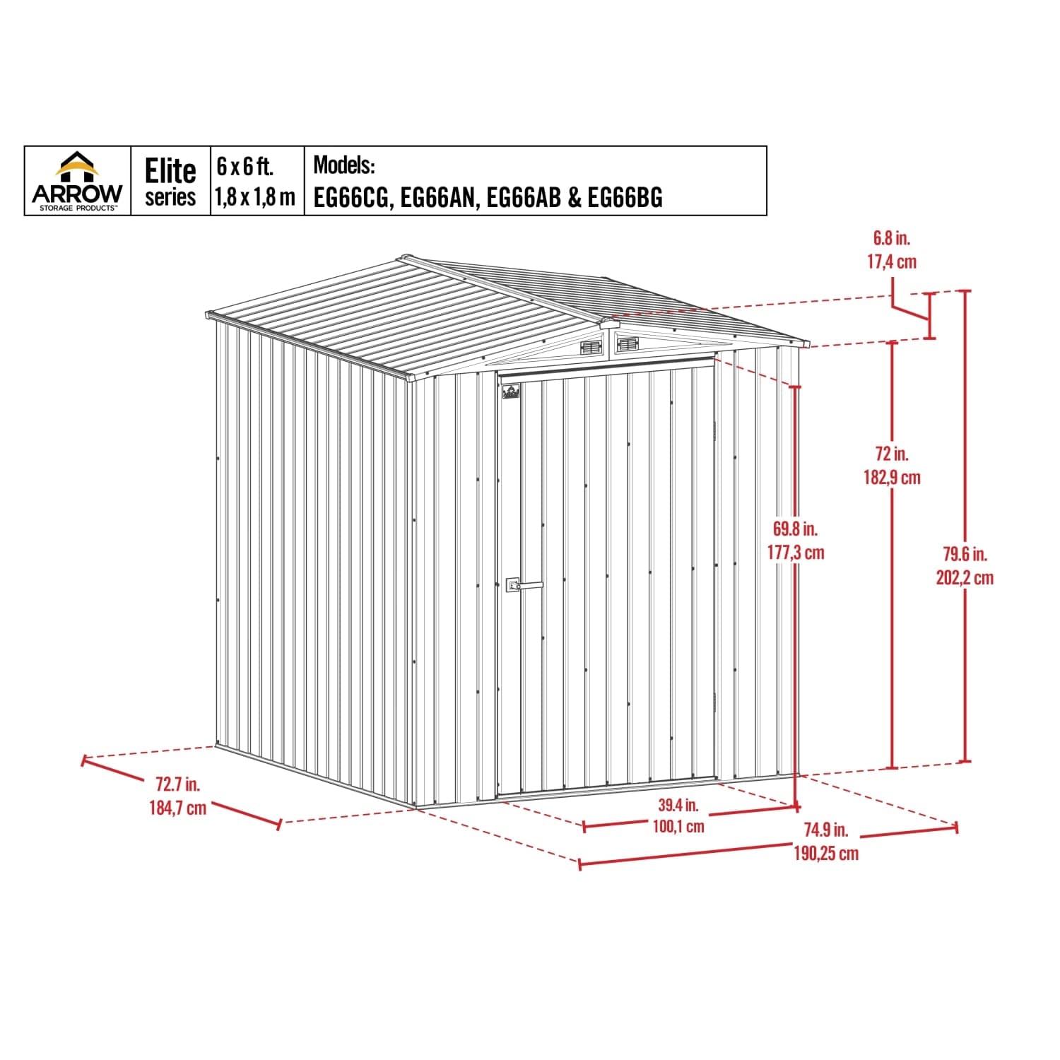 Arrow Sheds & Storage Buildings Arrow | Elite Steel Storage Shed, 6x6, ft. Cool Grey EG66CG