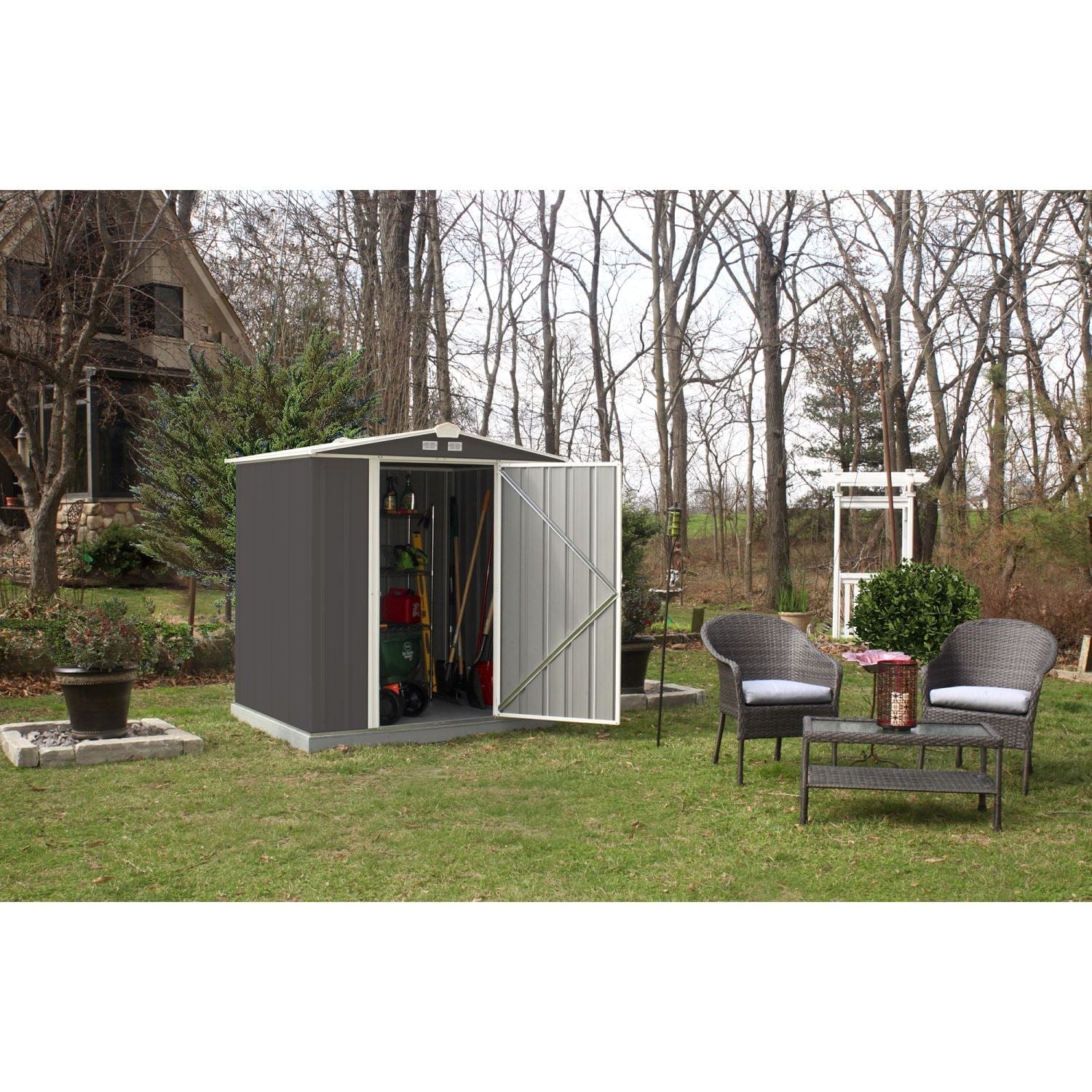 Arrow | EZEE Shed Steel Storage 6x5 Ft. Galvanized Low Gable Charcoal ...