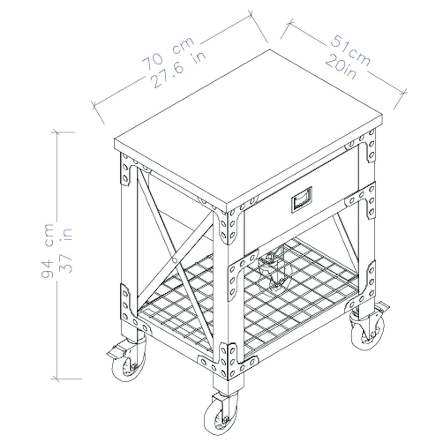 Duramax Furnitures DuraMax | 27.6 In. x 20 In. 1 Drawer Rolling Industrial Workbench with Wood Top 68003