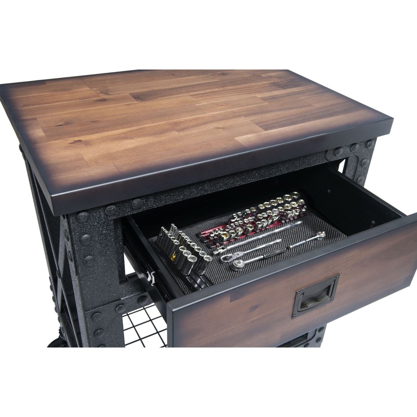 Duramax Furnitures DuraMax | 27.6 In. x 20 In. 1 Drawer Rolling Industrial Workbench with Wood Top 68003