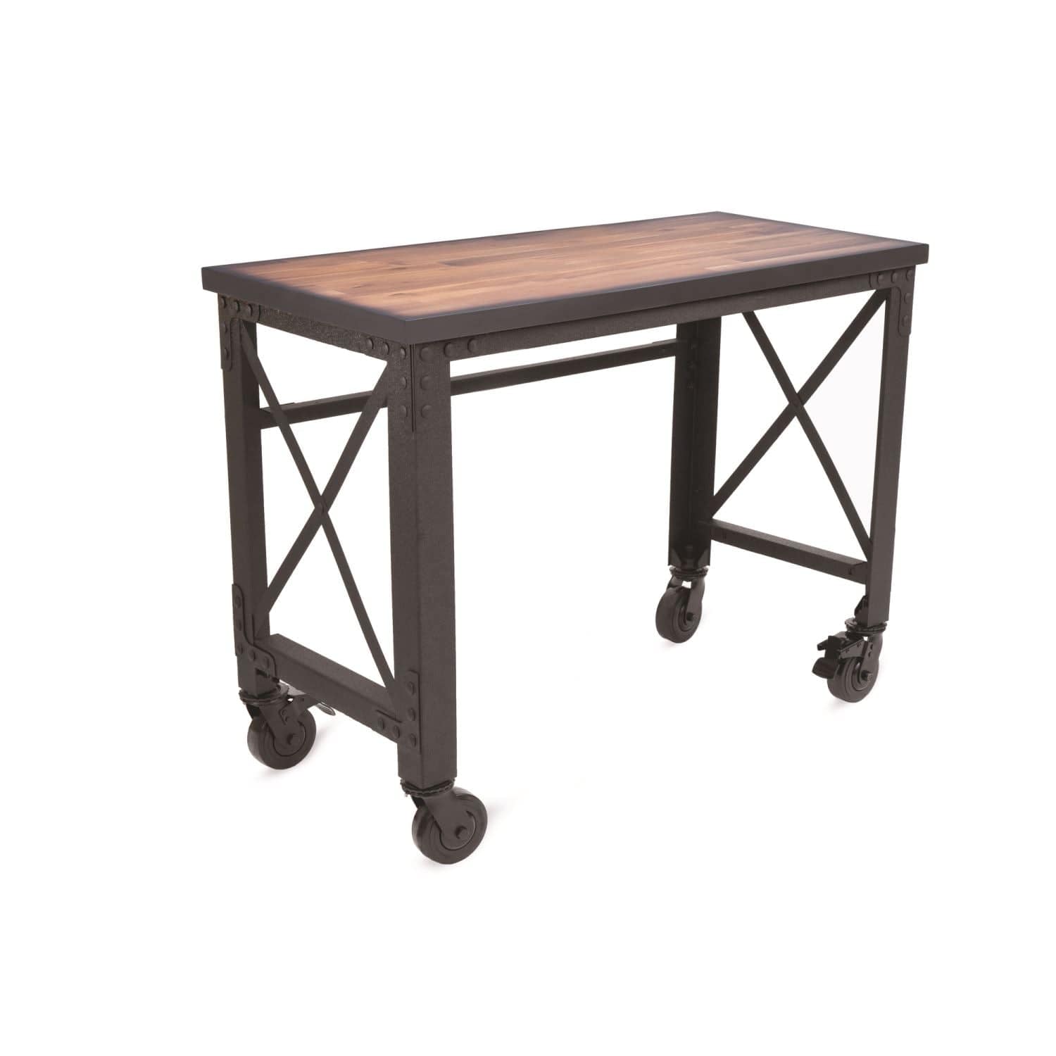 Duramax Furnitures DuraMax | 46 In. x 24 In. Rolling Industrial Worktable Desk With Solid Wood Top 68023