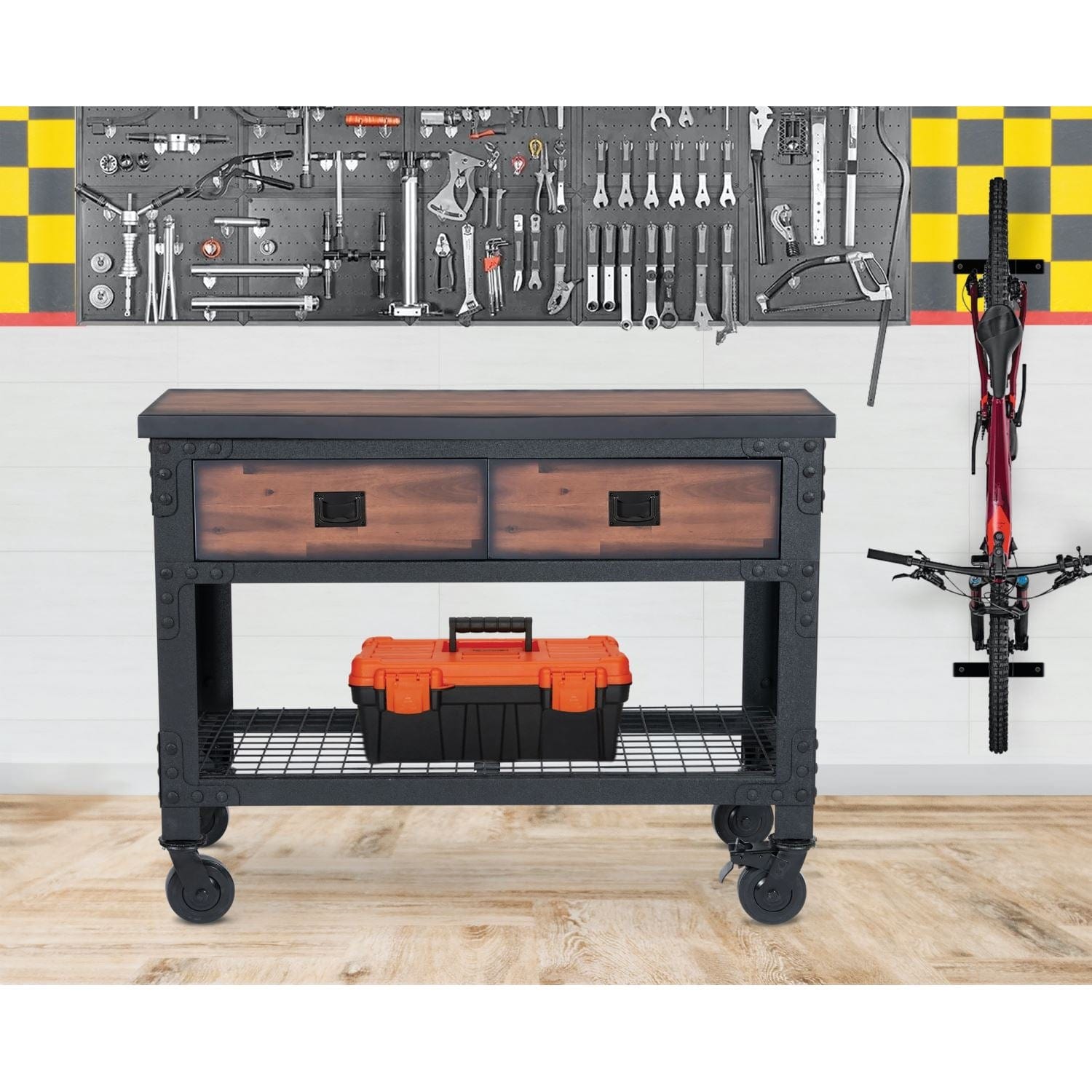 Industrial workbench with deals drawers