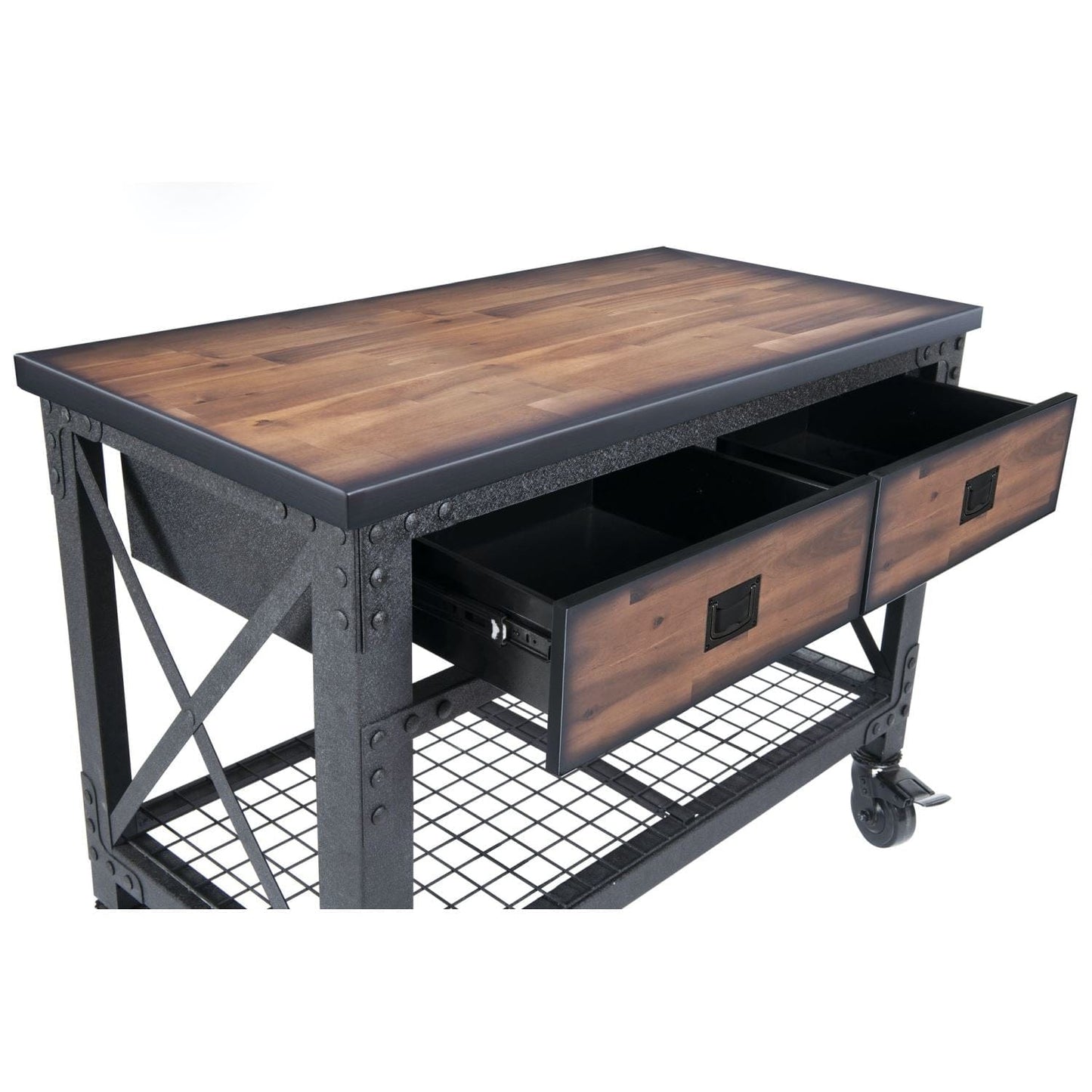Duramax Furnitures DuraMax | 48 In x 24 In. 2 Drawer Rolling Industrial Workbench With Wood Top 68002
