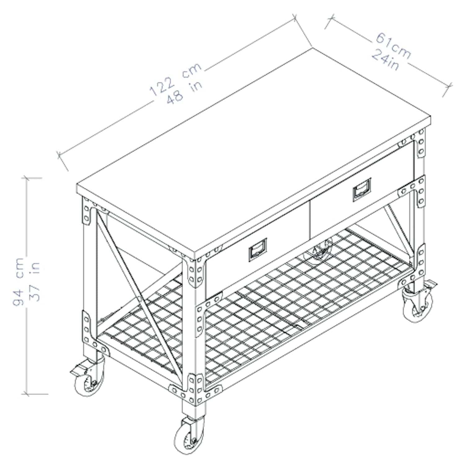 Duramax 2-Drawer Rolling Workbench 48 Inch x 24 Inch for Home, Garage