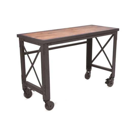 Duramax Furnitures DuraMax | 52 In. x 24 In. Rolling Industrial Worktable Desk with Solid Wood Top 68022